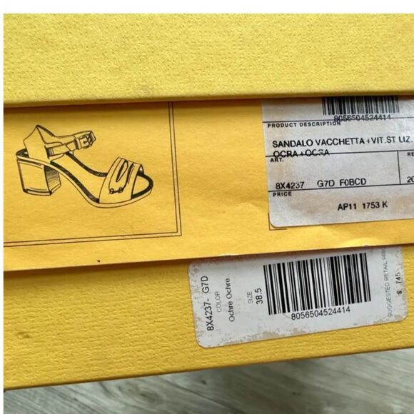 Fendi Leather Sandal Yellow Block Heel Women’s size EU 36 US 6 Made in Italy - Picture 11 of 12